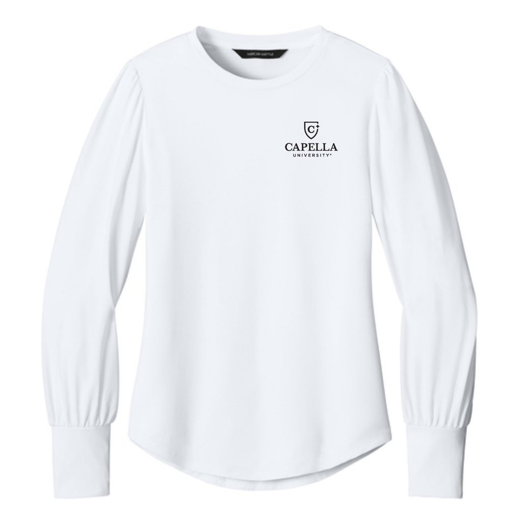 NEW CAPELLA Mercer+Mettle® Women’s Stretch Jersey Long Sleeve Blouson Top - White