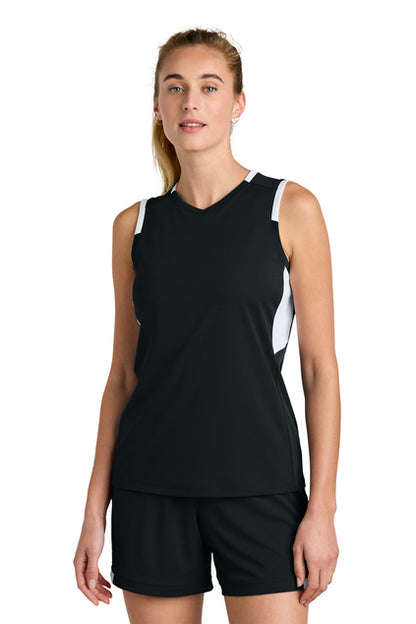 NEW CAPELLA -  Sport-Tek® Women’s Club Sleeveless V-Neck - Black/White