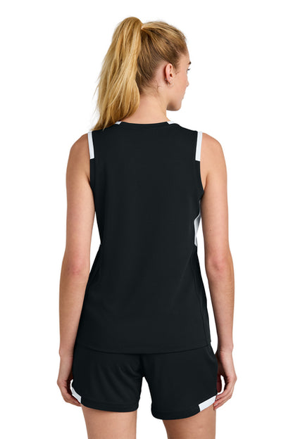 NEW CAPELLA -  Sport-Tek® Women’s Club Sleeveless V-Neck - Black/White