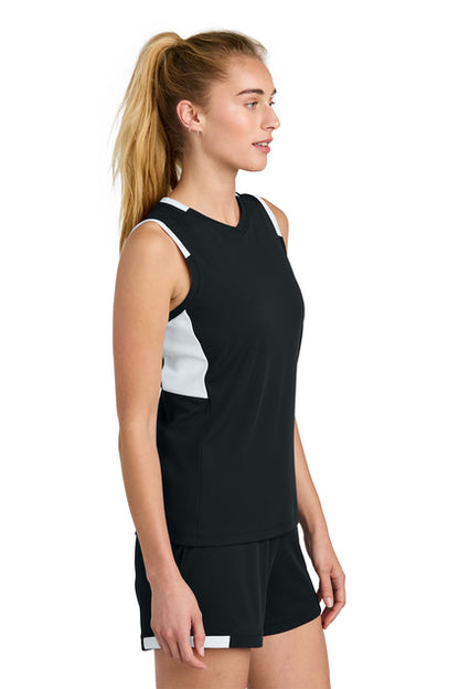 NEW CAPELLA -  Sport-Tek® Women’s Club Sleeveless V-Neck - Black/White