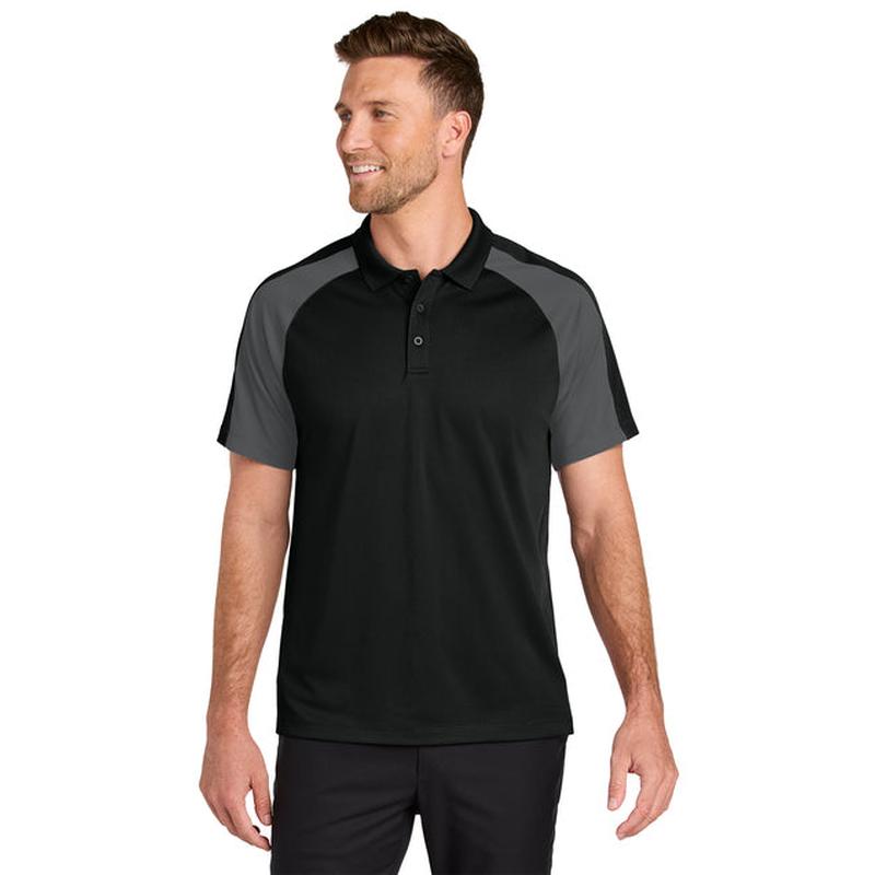 NEW Capella Port Authority® Wearever Performance Pique Colorblock Polo - Deep Black/Storm Grey