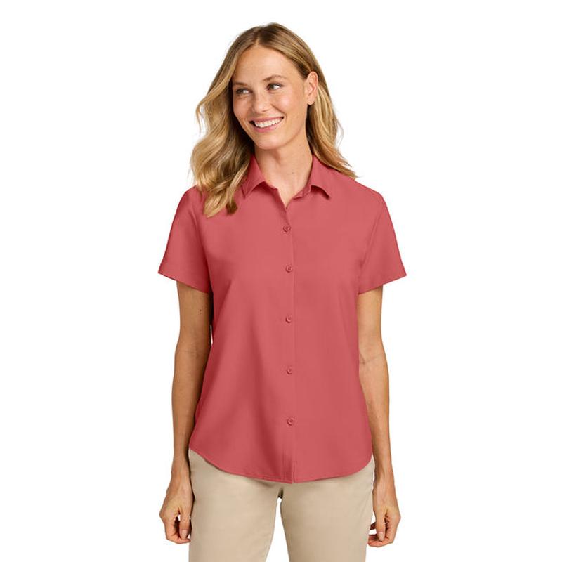 NEW Capella Port Authority® Women’s Short Sleeve UV Dockside Shirt - Coral Reef