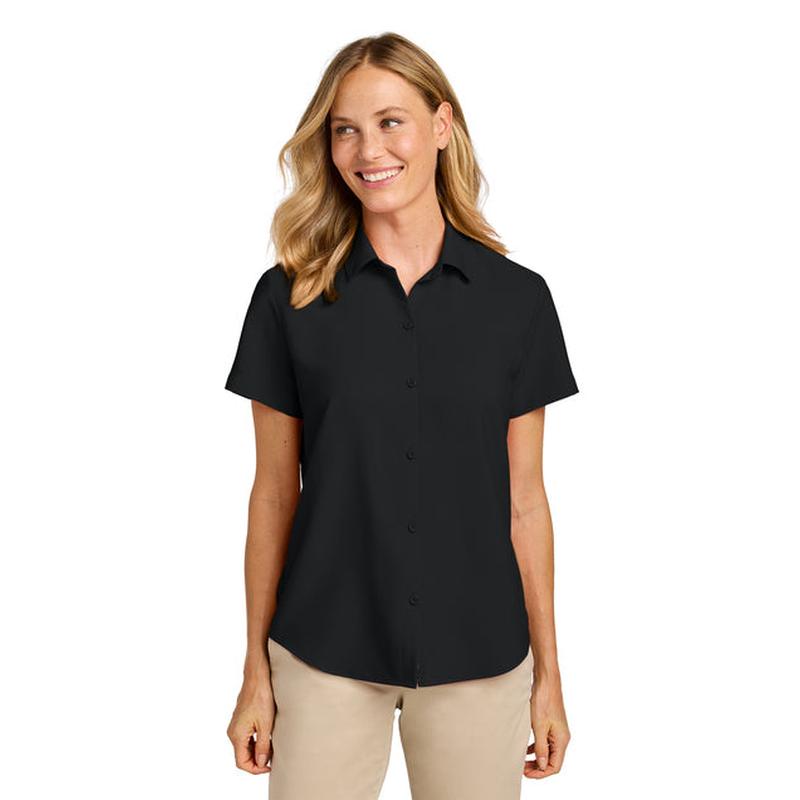 NEW Capella Port Authority® Women’s Short Sleeve UV Dockside Shirt - Deep Black