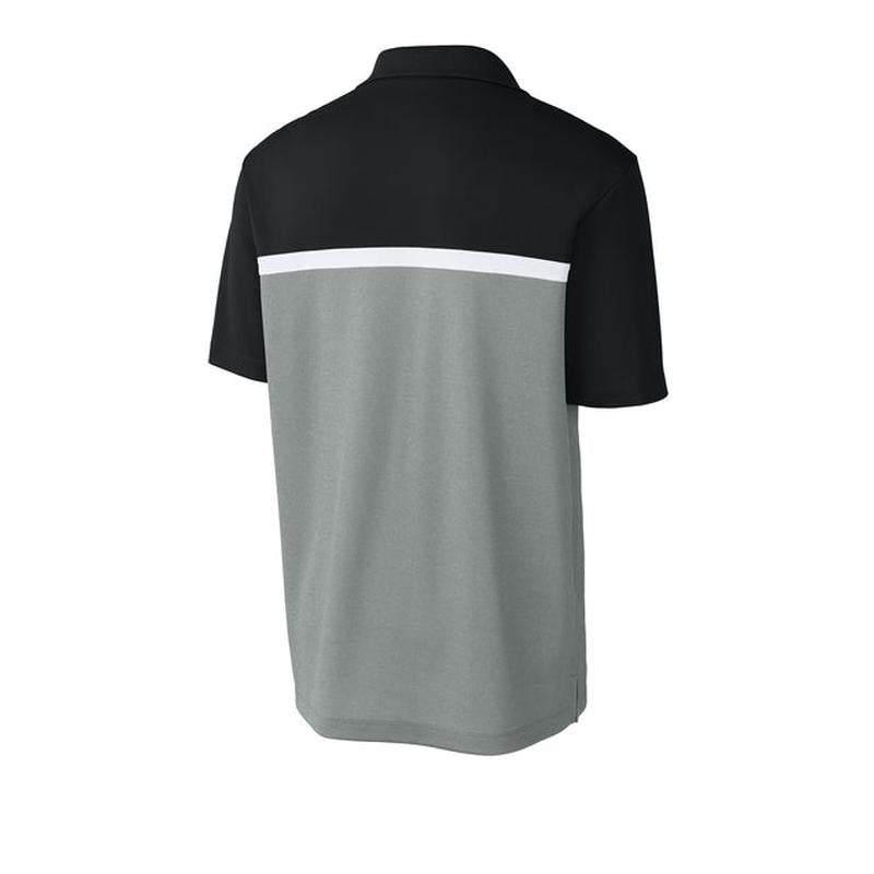 NEW CAPELLA Sport-Tek® UV Micropique Colorblock Polo - Black/Grey Concrete Heather/White