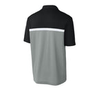 NEW CAPELLA Sport-Tek® UV Micropique Colorblock Polo - Black/Grey Concrete Heather/White