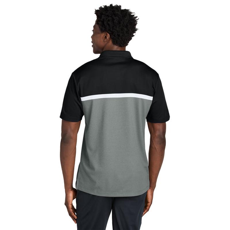 NEW CAPELLA Sport-Tek® UV Micropique Colorblock Polo - Black/Grey Concrete Heather/White