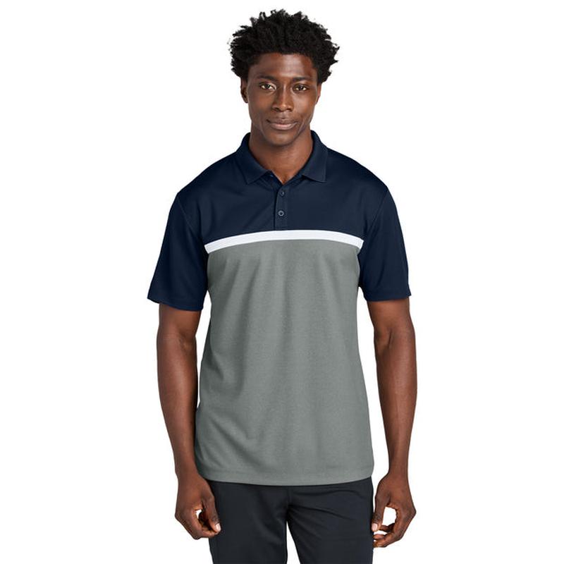 NEW CAPELLA Sport-Tek® UV Micropique Colorblock Polo - True Navy/Grey Concrete Heather/White (Copy)