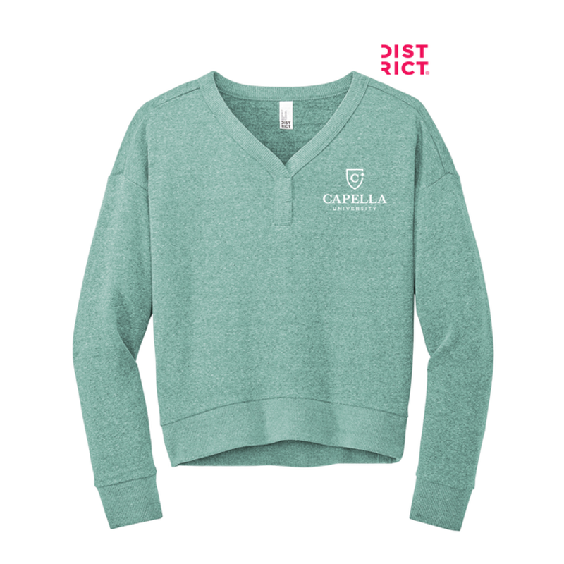 CAPELLA District® Women’s Perfect Tri® Fleece V-Neck Sweatshirt - Heathered Eucalyptus Blue