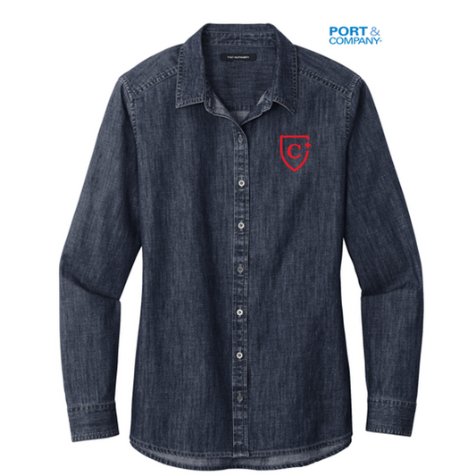 NEW CAPELLA Ladies Long Sleeve Perfect Denim Shirt - Dark Wash