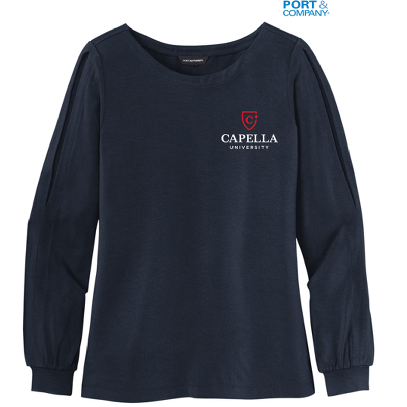 CAPELLA Ladies Luxe Knit Jewel Neck Top - River Blue Navy