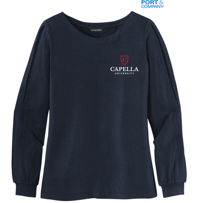 NEW CAPELLA Ladies Luxe Knit Jewel Neck Top - River Blue Navy