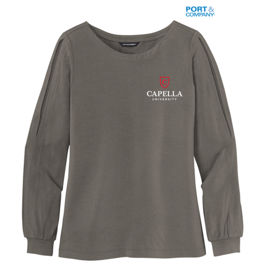 NEW CAPELLA Ladies Luxe Knit Jewel Neck Top - Sterling Grey