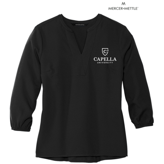 NEW CAPELLA Mercer+Mettle™ Women's Stretch Crepe 3/4-Sleeve Blouse - Deep Black