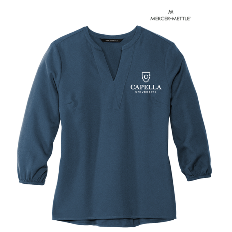 CAPELLA Mercer+Mettle™ Women's Stretch Crepe 3/4-Sleeve Blouse - Insignia Blue
