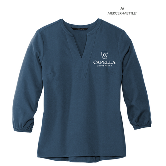 NEW CAPELLA Mercer+Mettle™ Women's Stretch Crepe 3/4-Sleeve Blouse - Insignia Blue