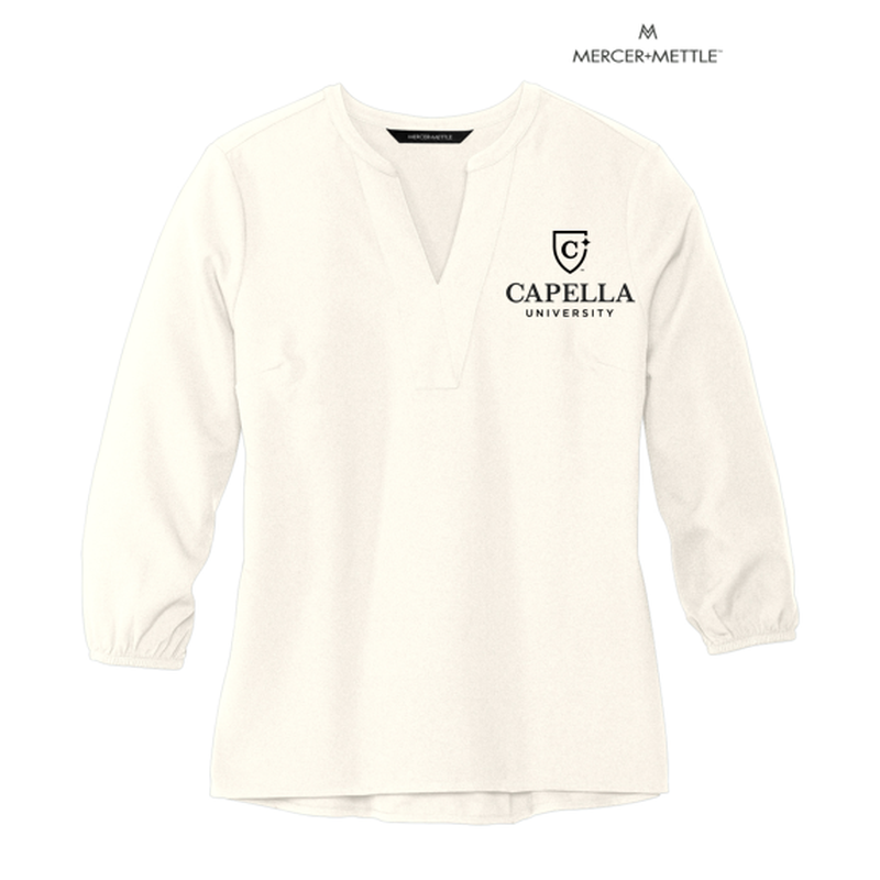 NEW CAPELLA Mercer+Mettle™ Women's Stretch Crepe 3/4-Sleeve Blouse - Ivory Chiffon