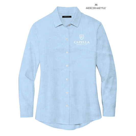 NEW CAPELLA Mercer+Mettle™ Women’s Long Sleeve Stretch Woven Shirt - Air Blue End On End