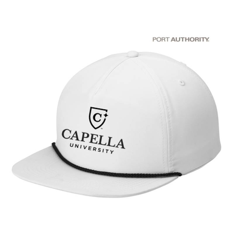 NEW CAPELLA Port Authority® 5-Panel Poly Rope Cap - WHITE/BLACK