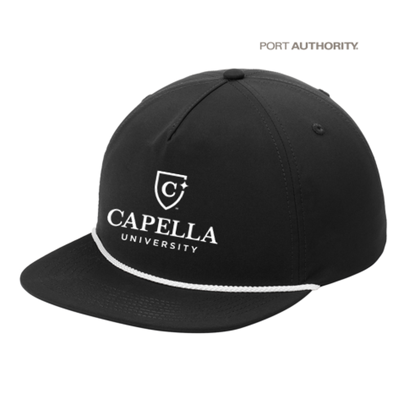 NEW CAPELLA Port Authority® 5-Panel Poly Rope Cap - BLACK/WHITE