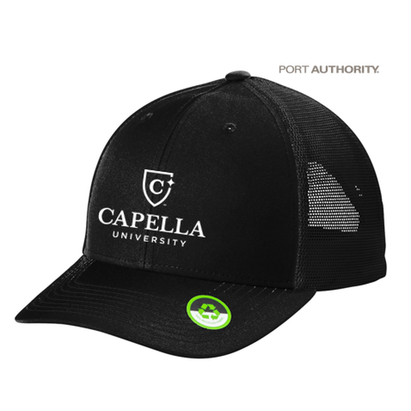 NEW CAPELLA Port Authority Eco Snapback Trucker Cap Black/Black