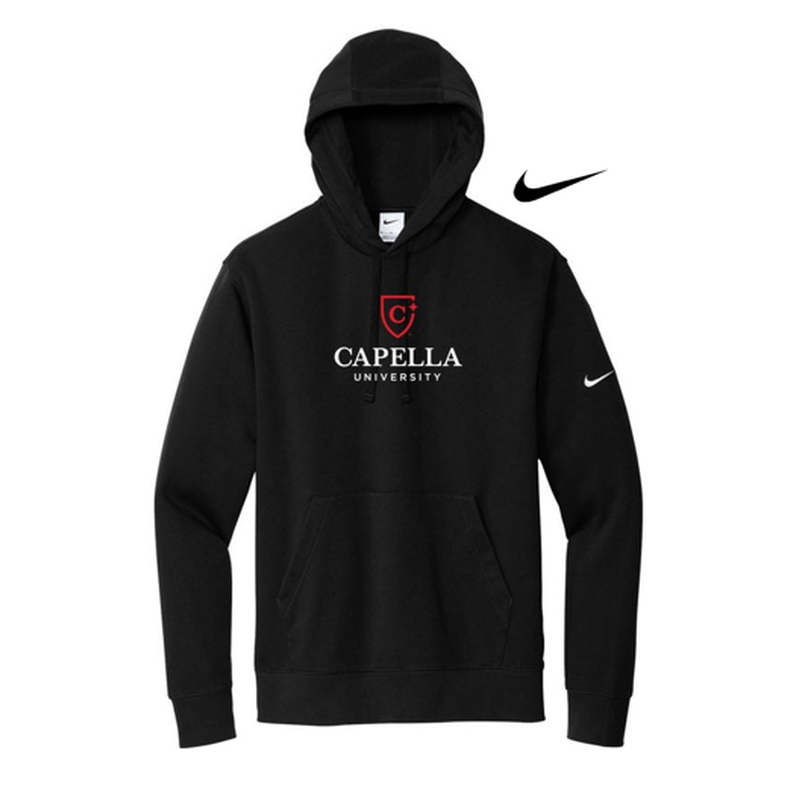 NEW CAPELLA UNISEX Nike Club Fleece Sleeve Swoosh Pullover Hoodie - Black