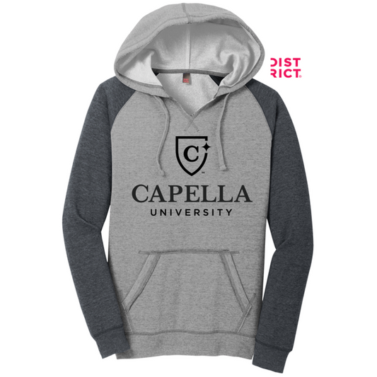 NEW CAPELLA District ® Women’s Lightweight Fleece Raglan Hoodie - Heathered Grey/ Heathered Charcoal