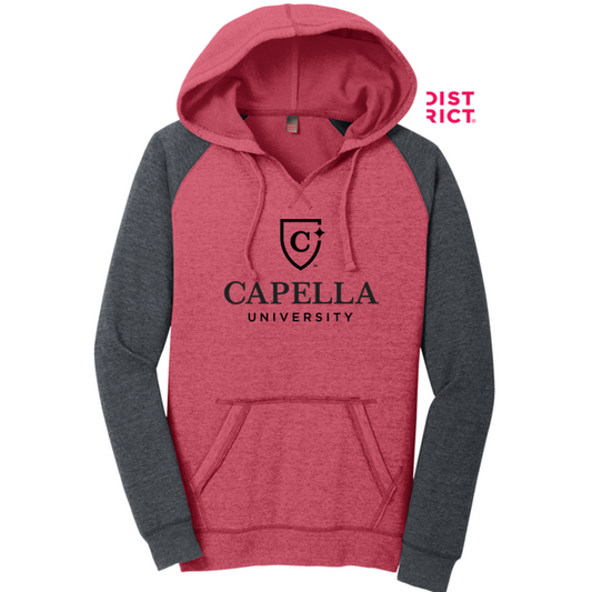 NEW CAPELLA District ® Women’s Lightweight Fleece Raglan Hoodie - Heathered Red/ Heathered Charcoal