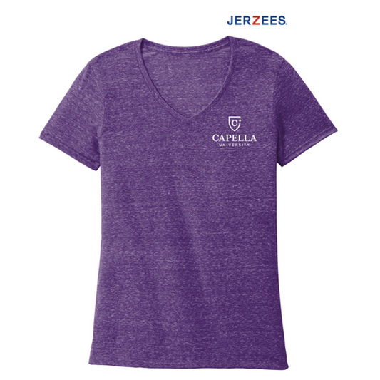 NEW CAPELLA JERZEES ® Ladies Snow Heather Jersey V-Neck T-Shirt - Purple