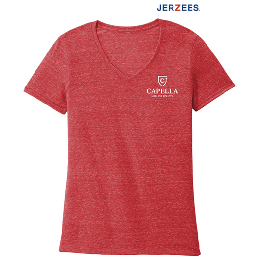 NEW CAPELLA JERZEES ® Ladies Snow Heather Jersey V-Neck T-Shirt - Red