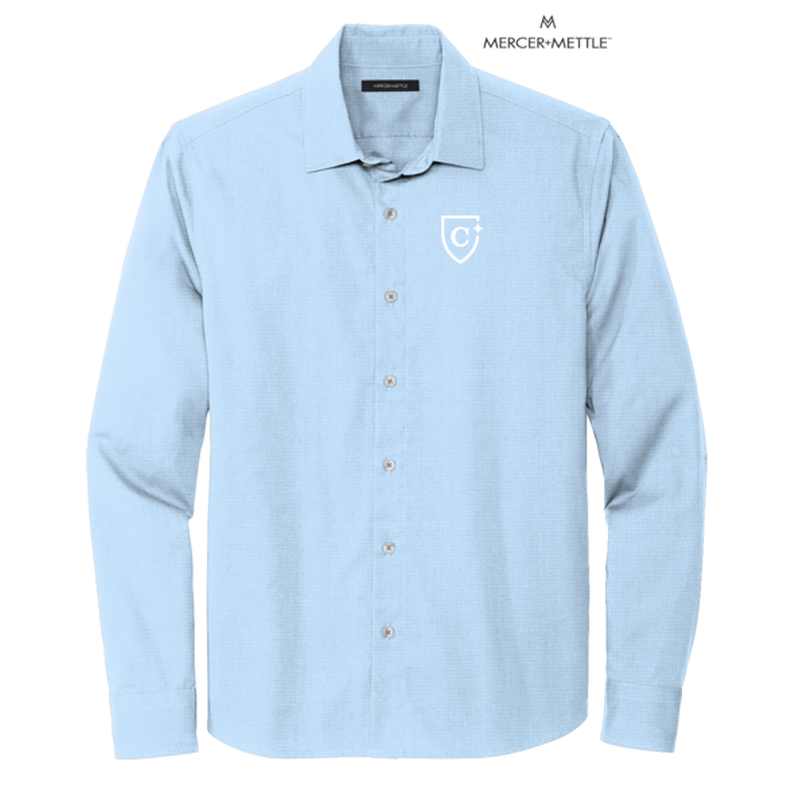 NEW CAPELLA Mercer+Mettle™ Long Sleeve Stretch Woven Shirt - Air Blue End On End