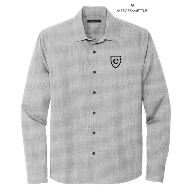 NEW CAPELLA Mercer+Mettle™ Long Sleeve Stretch Woven Shirt - Gusty Grey End On End