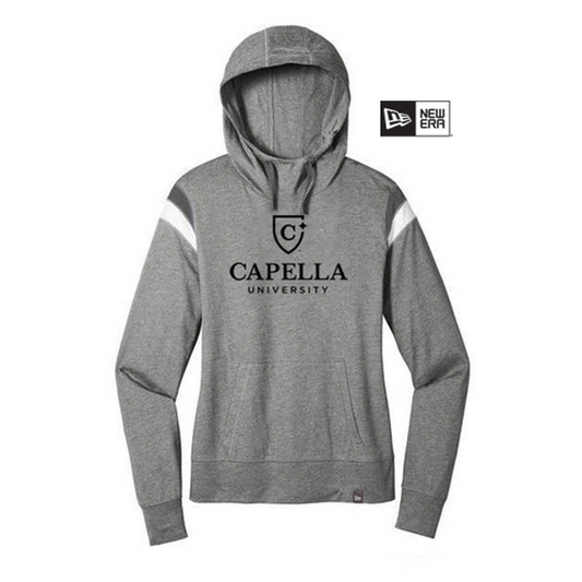 NEW CAPELLA New Era ® Ladies Heritage Blend Varsity Hoodie - Shadow Grey Heather/ Graphite/ White