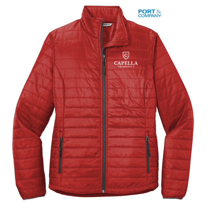 NEW CAPELLA Port Authority ® Ladies Packable Puffy Jacket - Fire Red/ Graphite