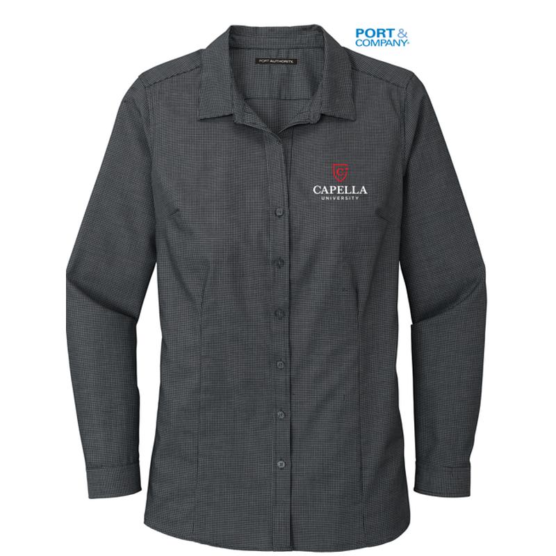 CAPELLA Port Authority ® Ladies Pincheck Easy Care Shirt - Black/ Grey Steel