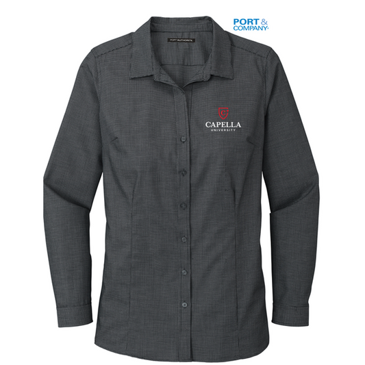 NEW CAPELLA Port Authority ® Ladies Pincheck Easy Care Shirt - Black/ Grey Steel