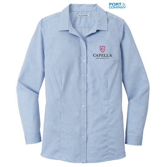 NEW CAPELLA Port Authority ® Ladies Pincheck Easy Care Shirt - Blue Horizon/ White