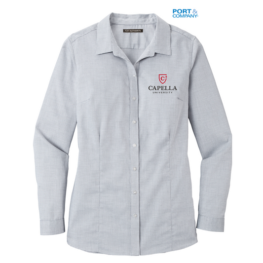 NEW CAPELLA Port Authority ® Ladies Pincheck Easy Care Shirt - Gusty Grey/ White