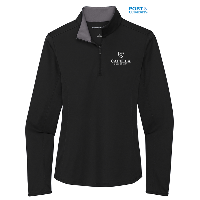 CAPELLA Port Authority ® Ladies Silk Touch ™ Performance 1/4-Zip - Black/ Steel Grey