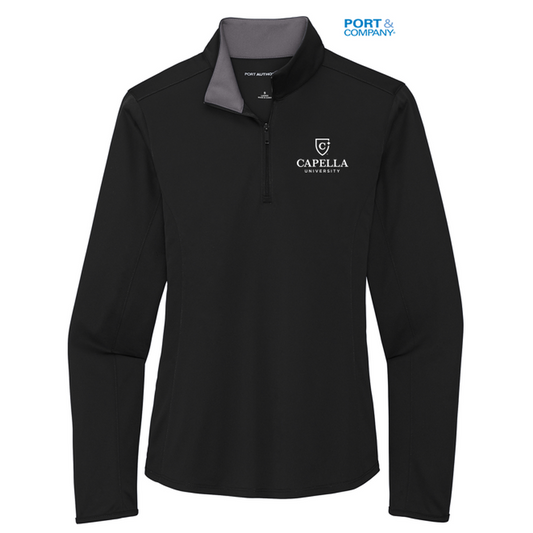 NEW CAPELLA Port Authority ® Ladies Silk Touch ™ Performance 1/4-Zip - Black/ Steel Grey