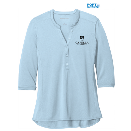 NEW CAPELLA Port Authority ® Ladies UV Choice Pique Henley - Cloud Blue