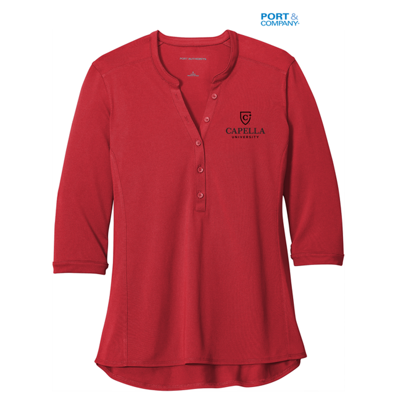 NEW CAPELLA Port Authority ® Ladies UV Choice Pique Henley - Rich Red