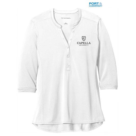 NEW CAPELLA Port Authority ® Ladies UV Choice Pique Henley - White