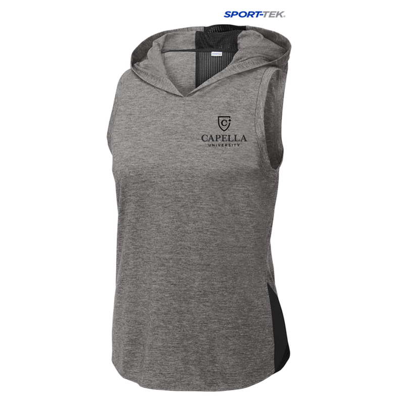 CAPELLA Sport-Tek ® Ladies PosiCharge ® Tri-Blend Wicking Draft Hoodie Tank - Black/ Dark Grey Heather