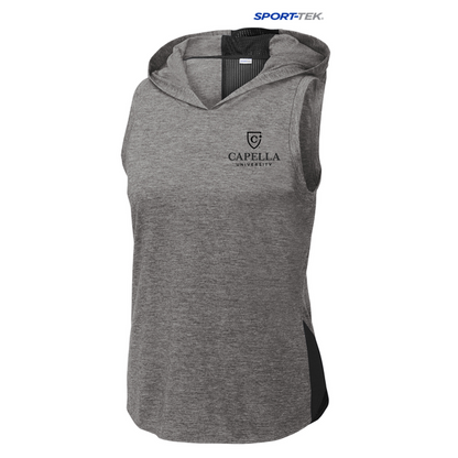 NEW CAPELLA Sport-Tek ® Ladies PosiCharge ® Tri-Blend Wicking Draft Hoodie Tank - Black/ Dark Grey Heather