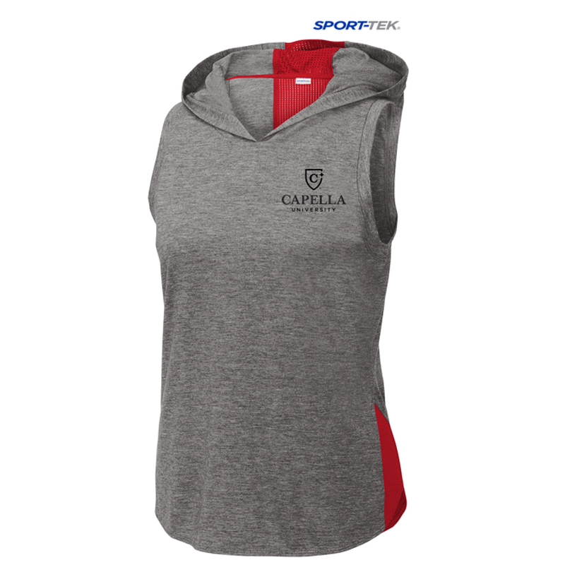 NEW CAPELLA Sport-Tek ® Ladies PosiCharge ® Tri-Blend Wicking Draft Hoodie Tank - True Red/ Dark Grey Heather