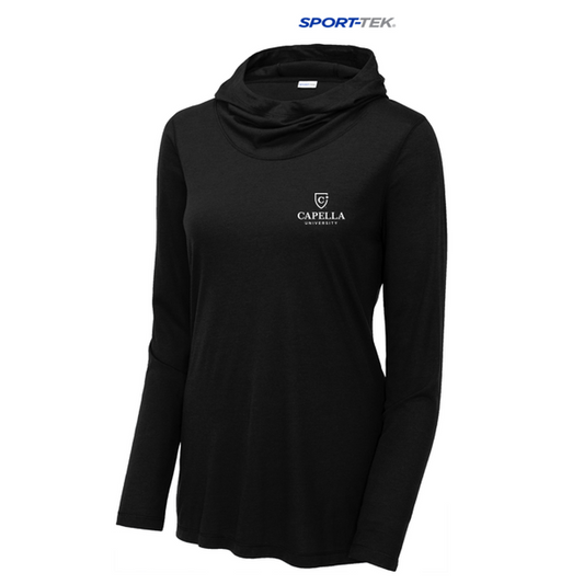 NEW CAPELLA Sport-Tek ® Ladies PosiCharge ® Tri-Blend Wicking Long Sleeve Hoodie - Black Triad Solid