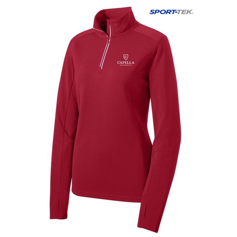 CAPELLA Sport-Tek® Ladies Sport-Wick® Textured 1/4-Zip Pullover - Deep Red