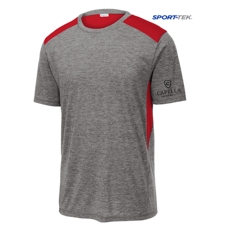 NEW CAPELLA Sport-Tek ® PosiCharge ® Tri-Blend Wicking Draft Tee - True Red/ Dark Grey Heather