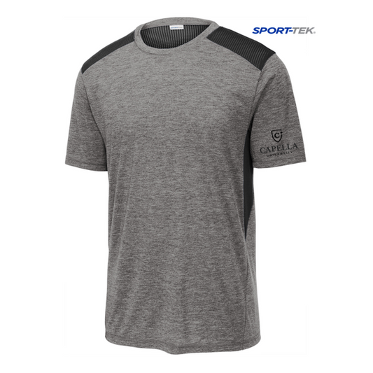 NEW CAPELLA Sport-Tek ® PosiCharge ® Tri-Blend Wicking Draft Tee - Black/ Dark Grey Heather