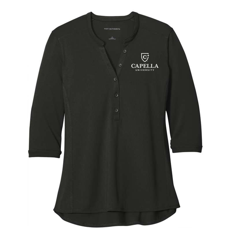 CAPELLA Port Authority ® Ladies UV Choice Pique Henley - BLACK